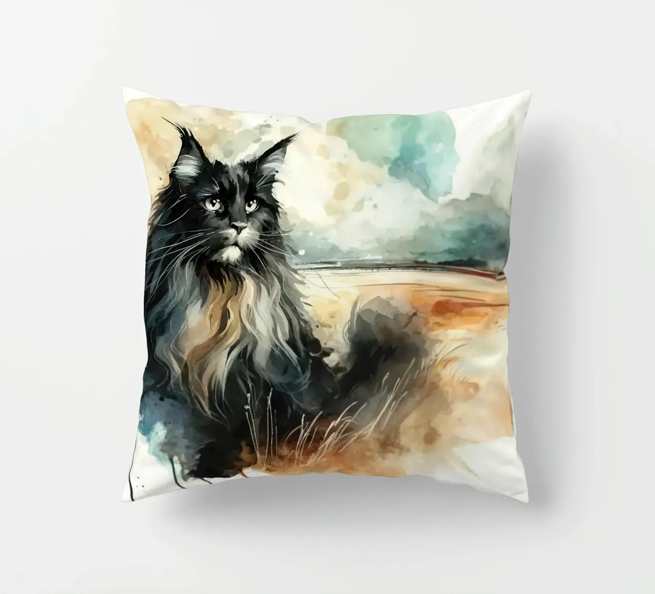 Paesaggio artistico felino cuscino da Chromatic Fusion Studio
