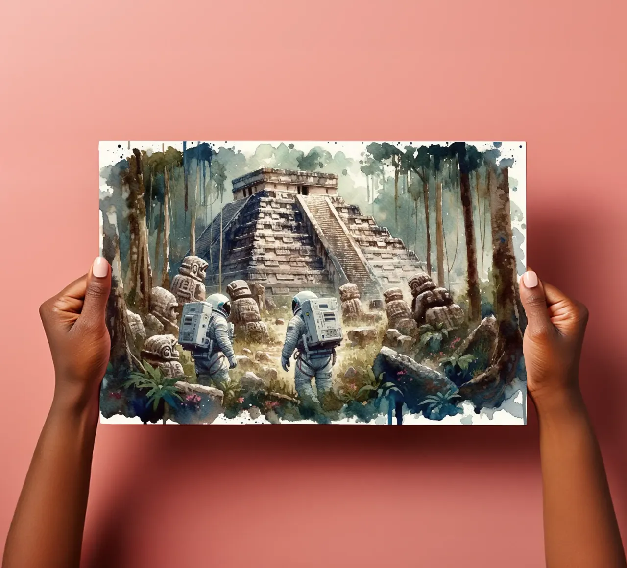 Astronauts Exploring Ancient Pyramid Ruins sticker sheet by Chromatic Fusion Studio
