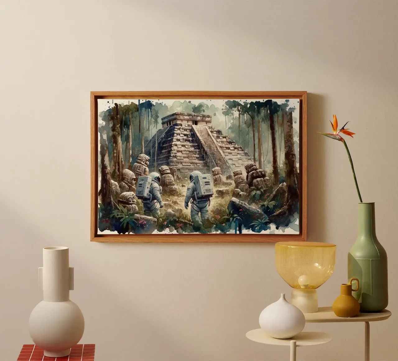 Astronauts Exploring Ancient Pyramid Ruins canvas by Chromatic Fusion Studio