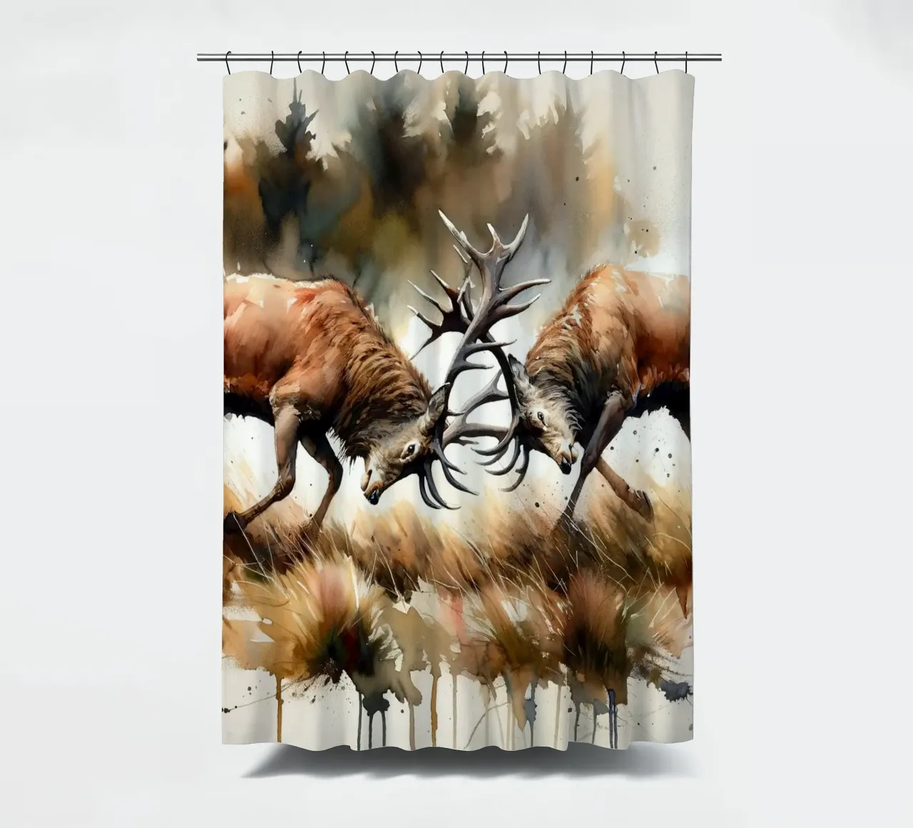 Battle of the Forest shower curtain by Chromatic Fusion Studio