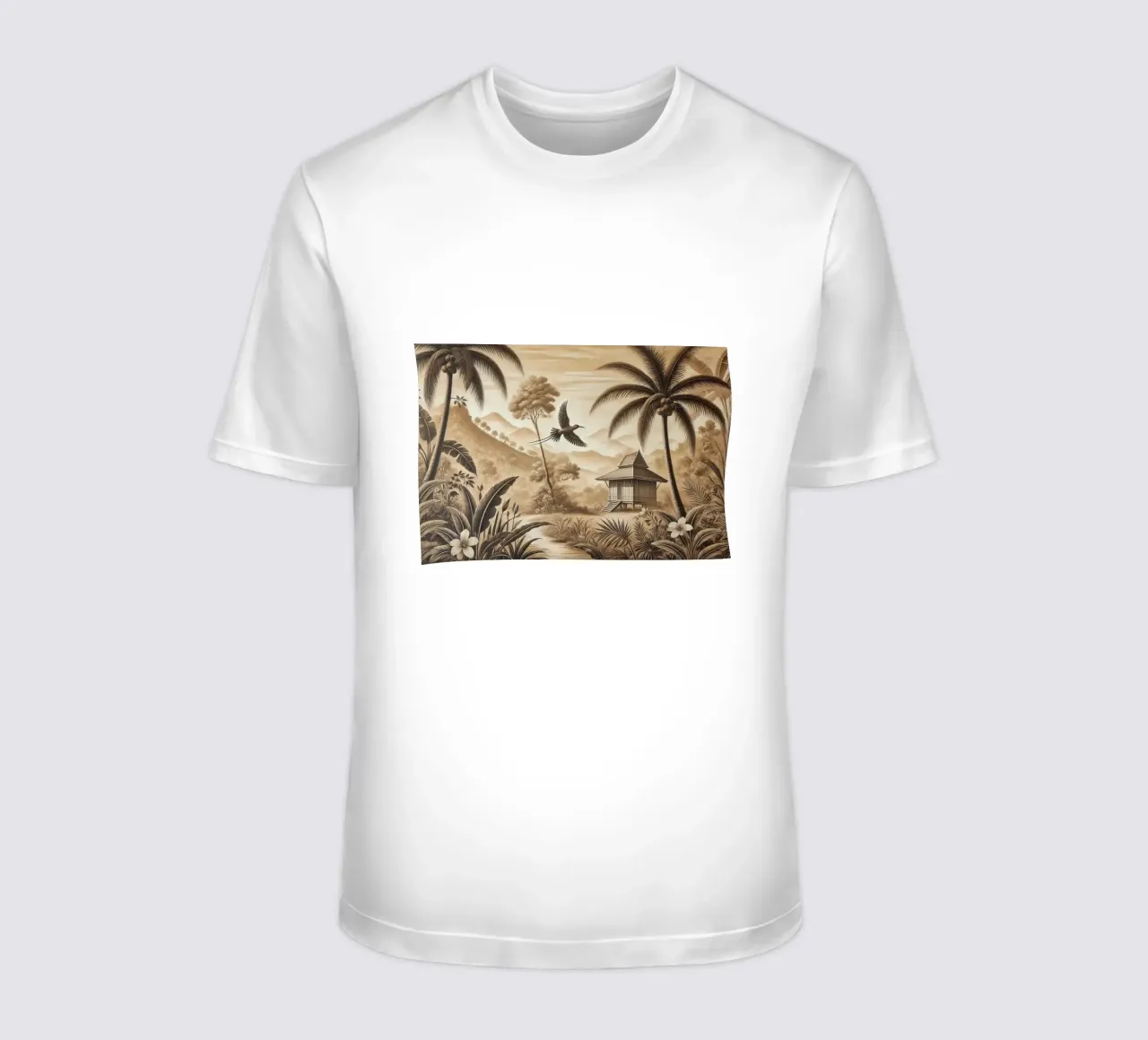 Uccello tra le palme in una scena tropicale t-shirt da Chromatic Fusion Studio