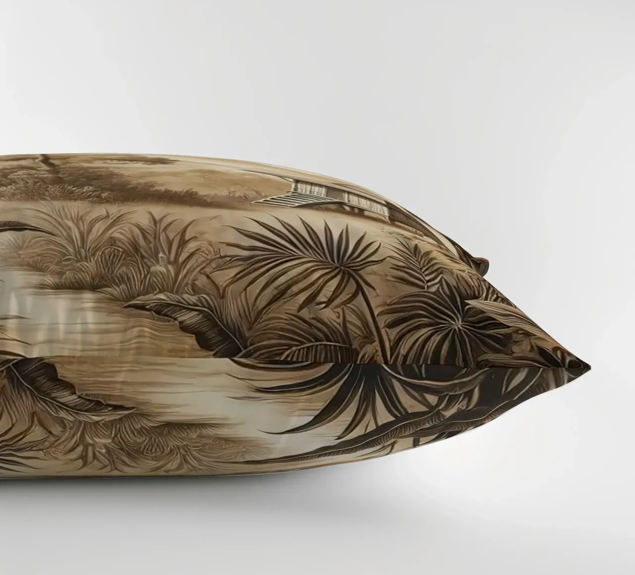 Uccello tra le palme in una scena tropicale cuscino da Chromatic Fusion Studio