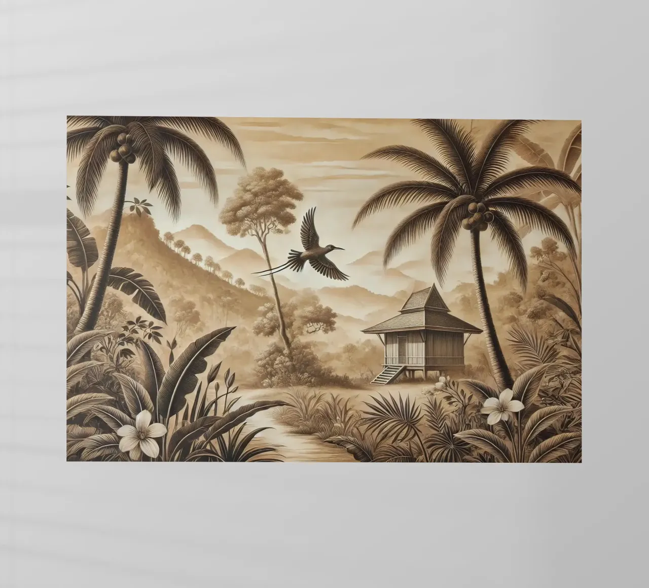 Uccello tra le palme in una scena tropicale pellicola backlit da Chromatic Fusion Studio
