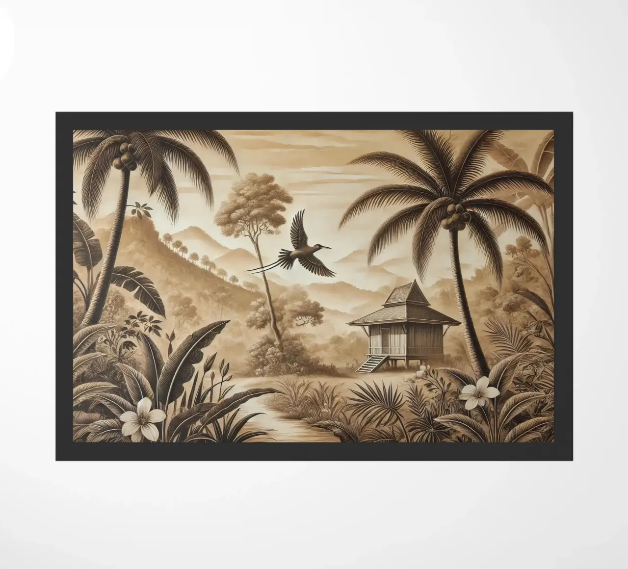 Uccello tra le palme in una scena tropicale zerbino da Chromatic Fusion Studio