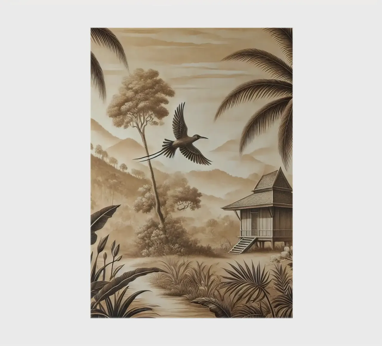 Oiseau parmi les palmiers dans une scène tropicale carnet de notes de Chromatic Fusion Studio