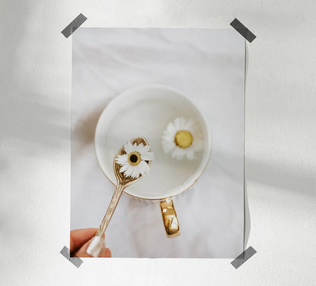 Vintage mug with daisies poster with plastic frame by youdiful