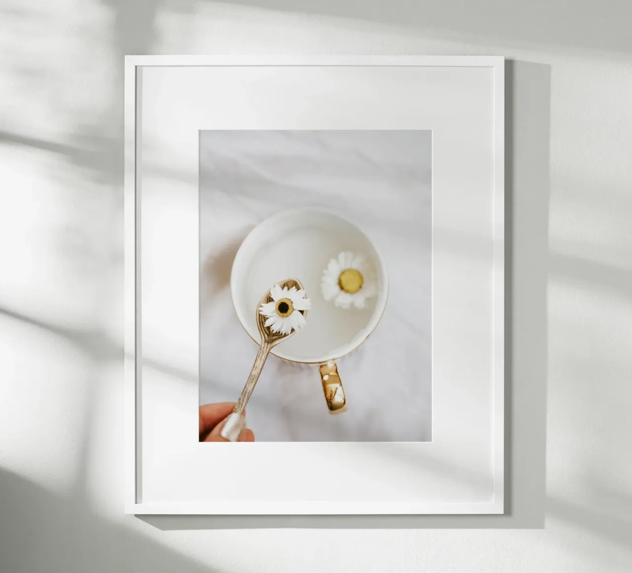 Vintage mug with daisies poster with plastic frame by youdiful