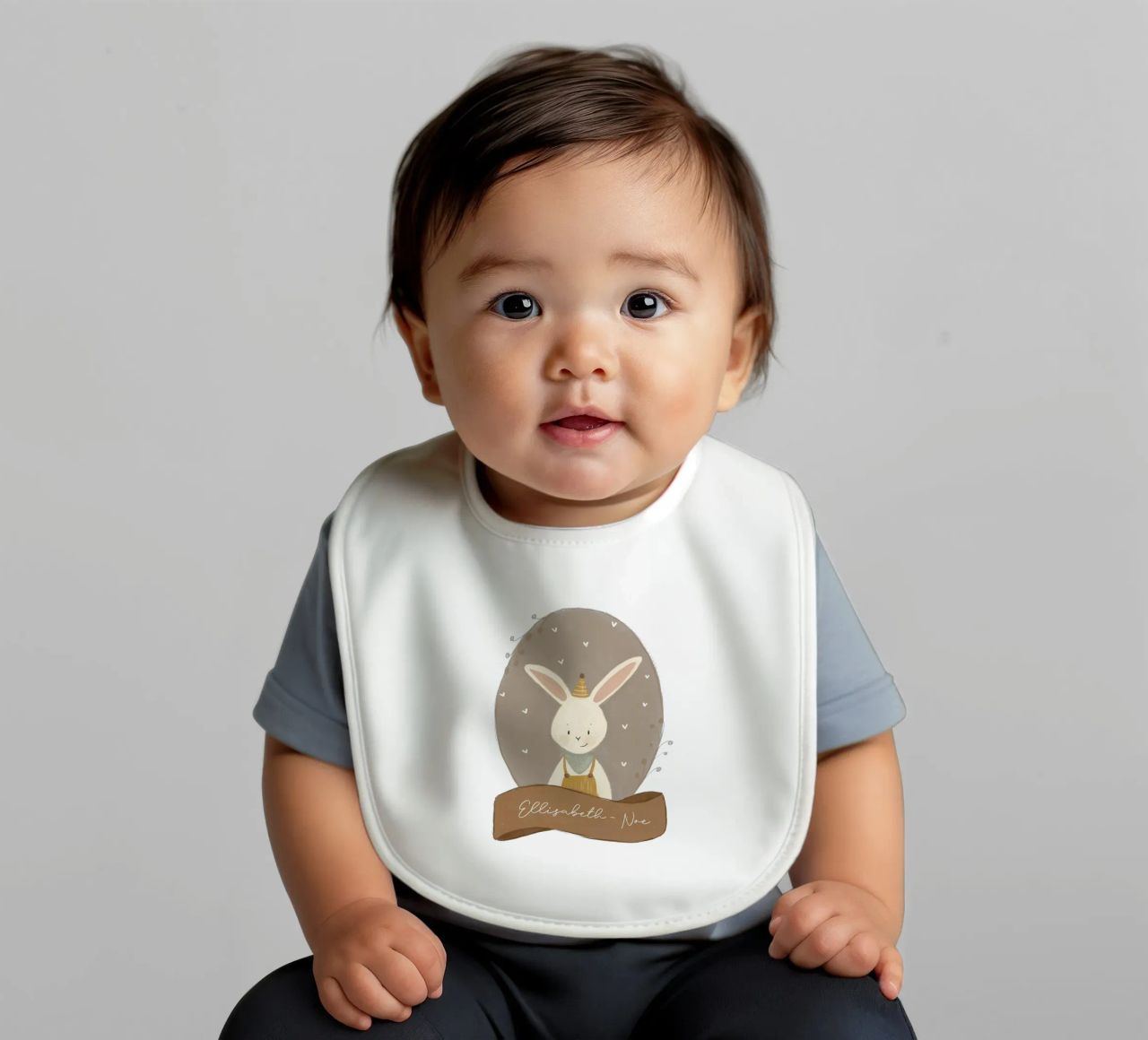 Ilustración animal vintage - conejo con personalización babero de youdiful