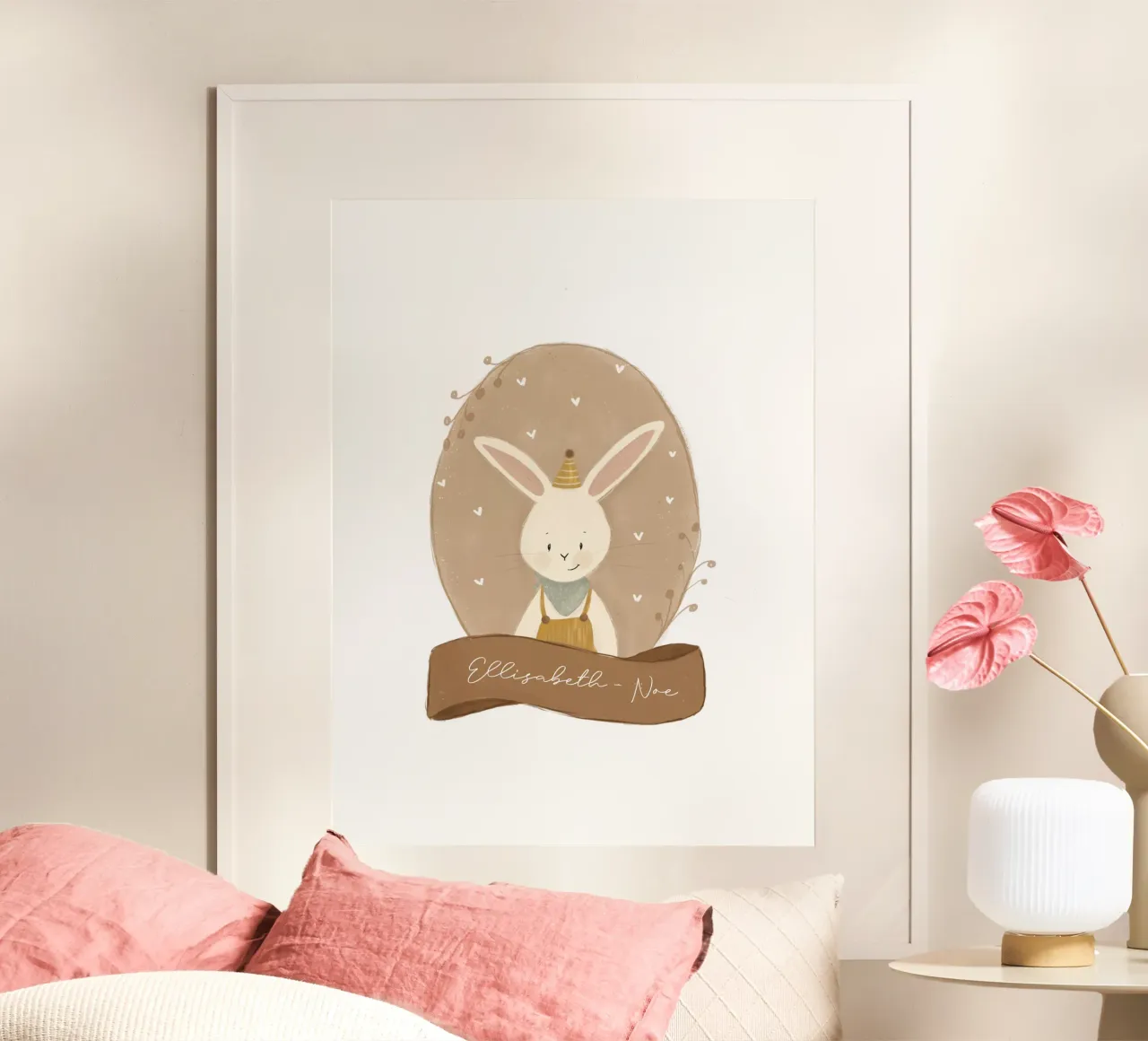 Illustrazione di animali vintage - coniglio con personalizzazione poster con telaio in legno da youdiful
