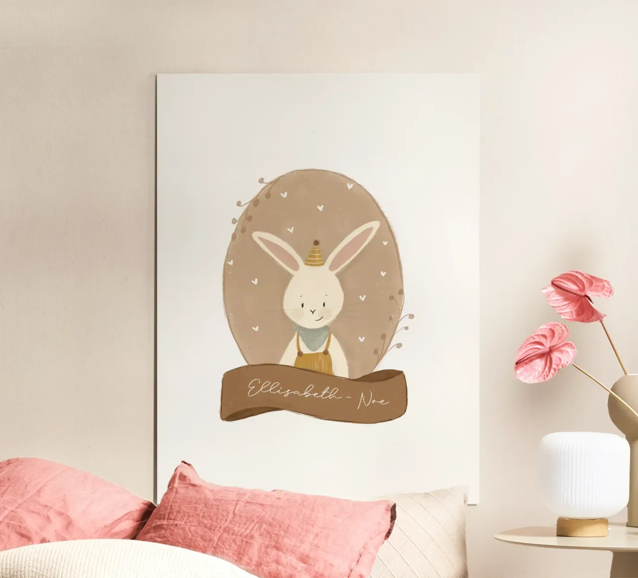 Illustrazione di animali vintage - coniglio con personalizzazione poster con telaio in legno da youdiful