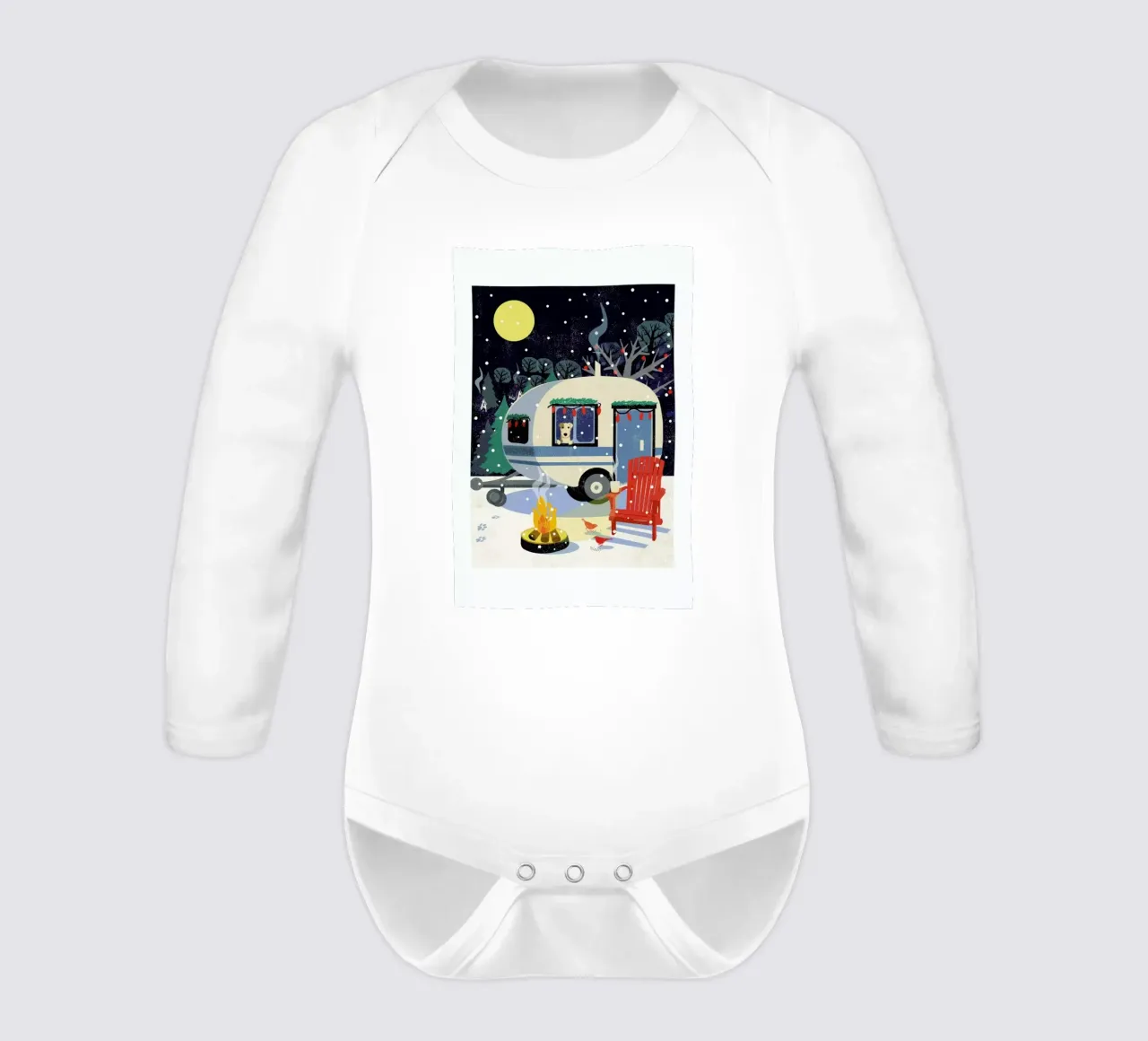 Cosy Caravan long-sleeve baby romper by Rocket68