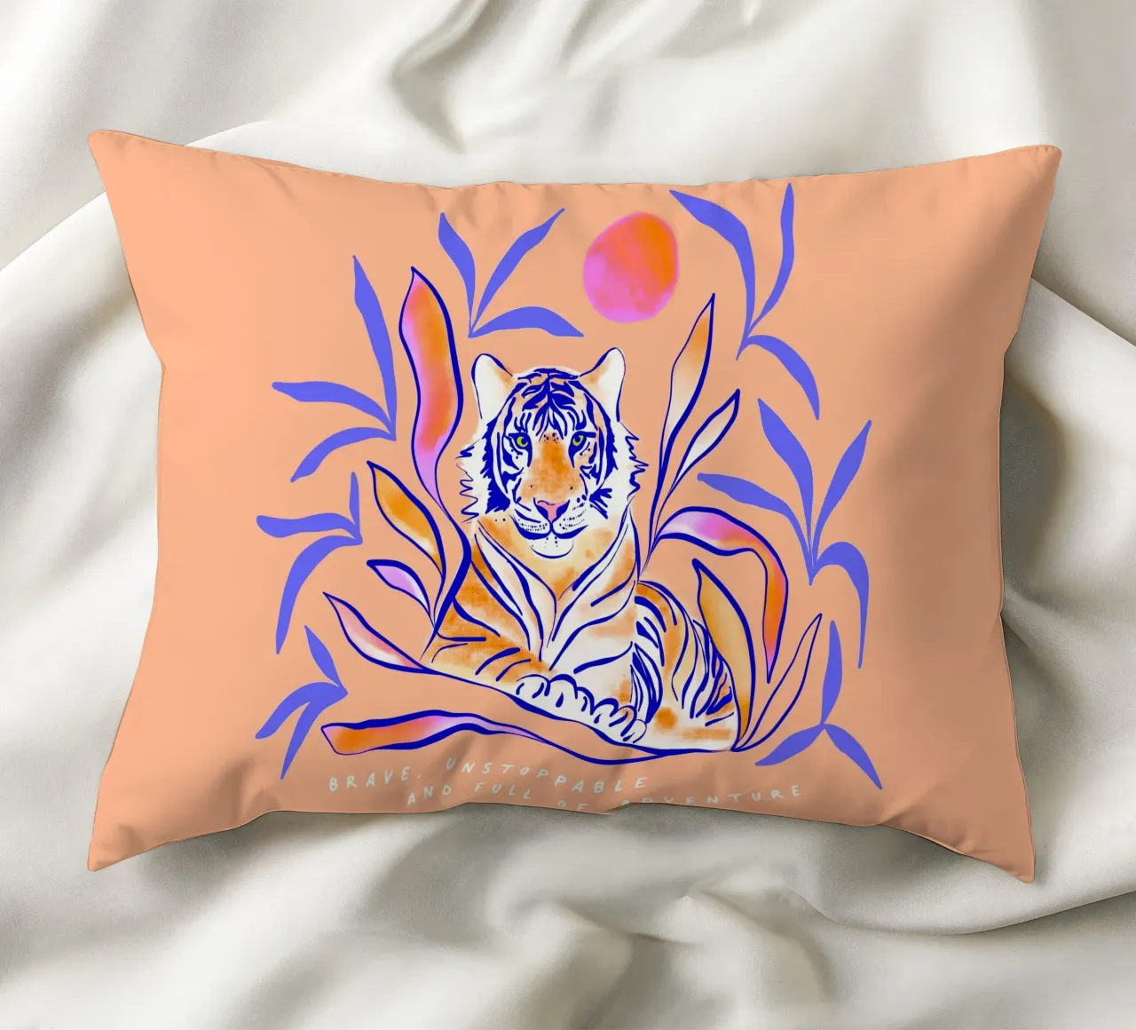 Brave Tiger in Tropical Paradise yes decorative cushion by Dominique Vari