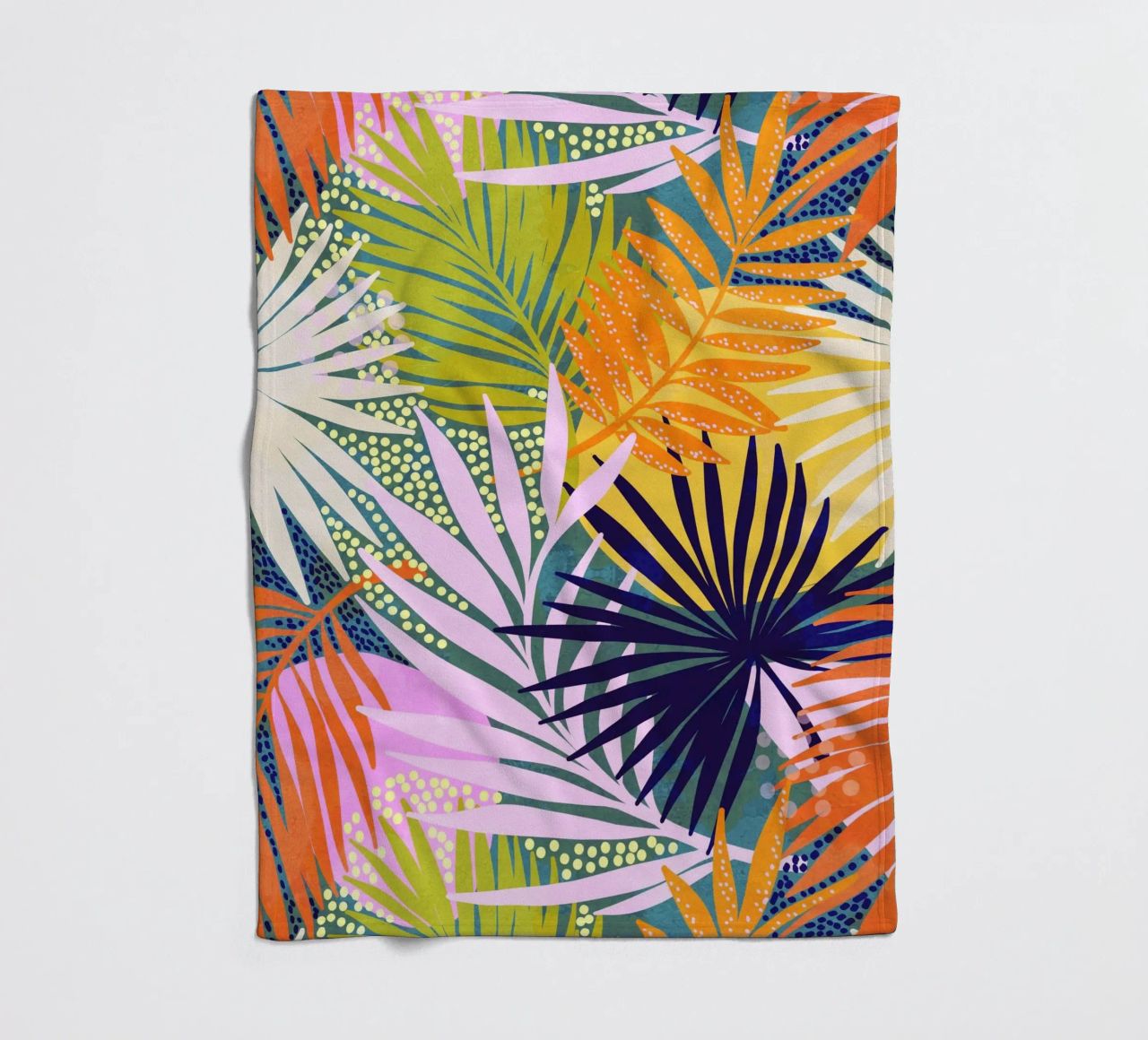 Tropical Boho Jungle • Retro Palm Leaves Pattern fleece blanket by Dominique Vari