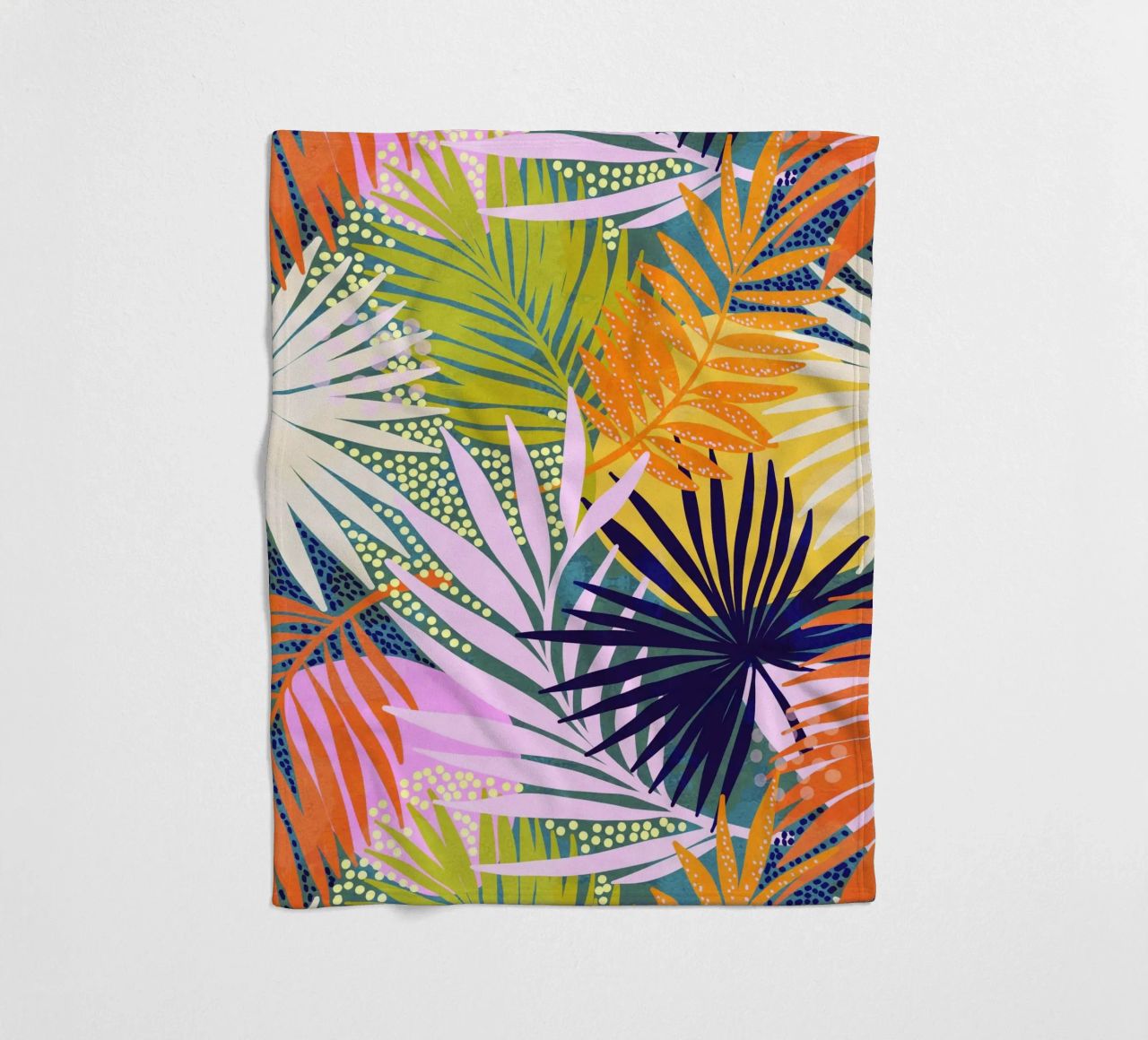 Tropical Boho Jungle • Retro Palm Leaves Pattern fleece blanket by Dominique Vari