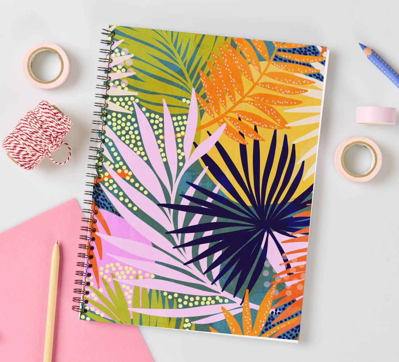 Tropical Boho Jungle • Retro Palm Leaves Pattern spiral notebook by Dominique Vari