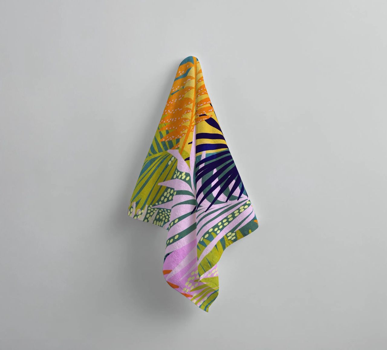 Tropical Boho Jungle • Retro Palm Leaves Pattern towel by Dominique Vari