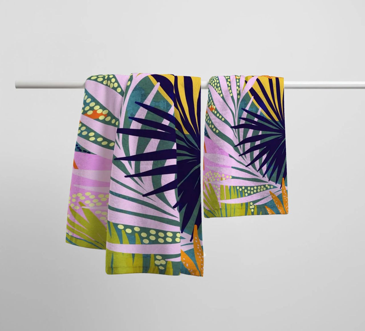 Tropical Boho Jungle • Retro Palm Leaves Pattern towel by Dominique Vari