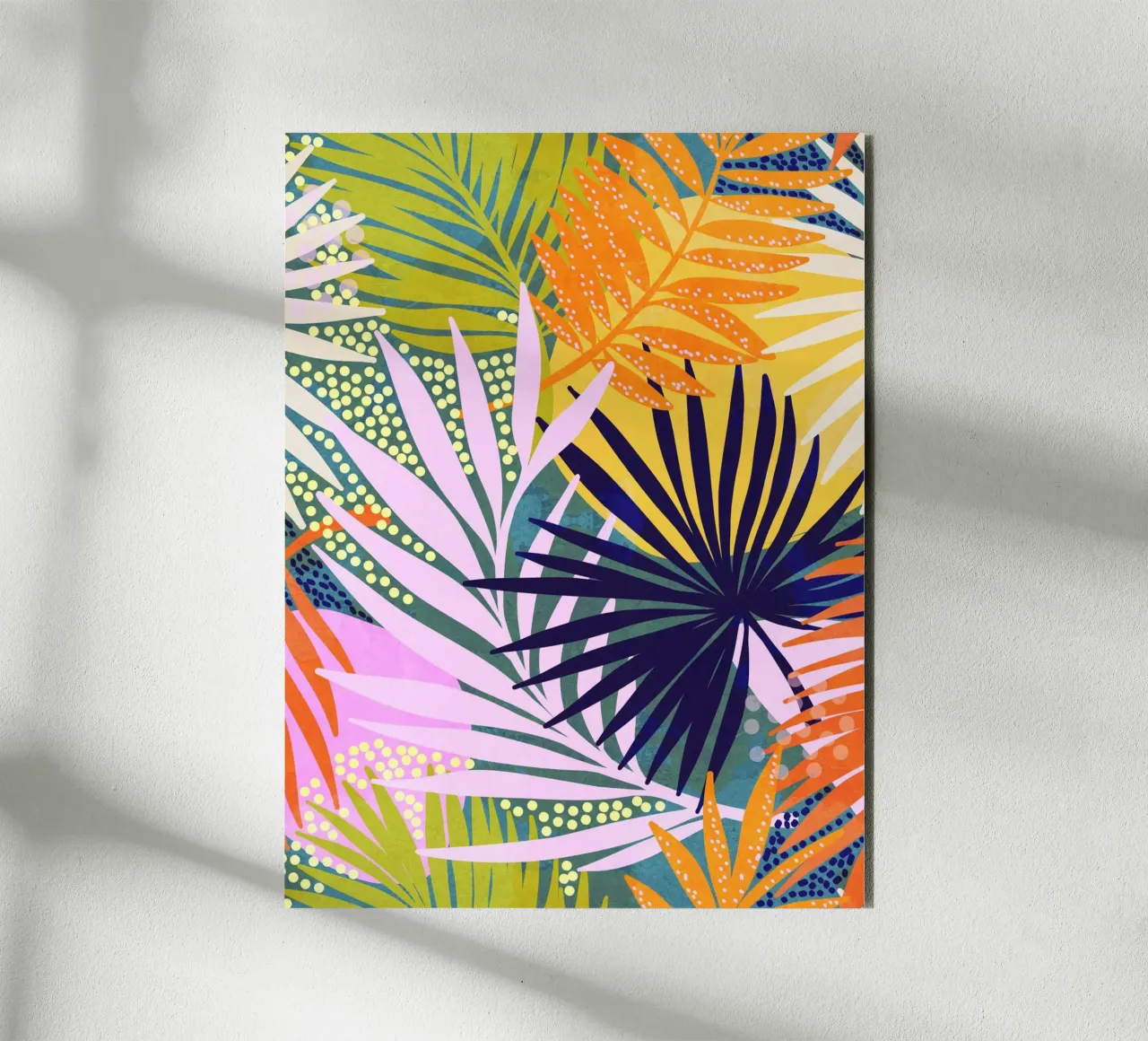 Giungla tropicale boho - Modello retrò con foglie di palma alluminio dibond da Dominique Vari