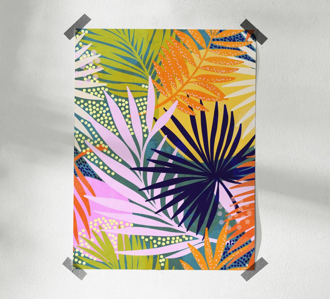 Tropical Boho Jungle • Retro Palm Leaves Pattern poster by Dominique Vari