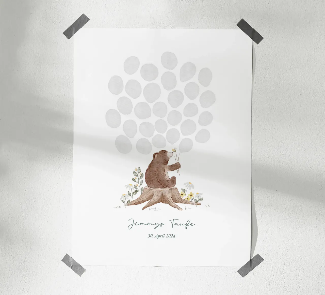 Guestbook poster with bear and balloons for fingerprints hahnemühle by youdiful