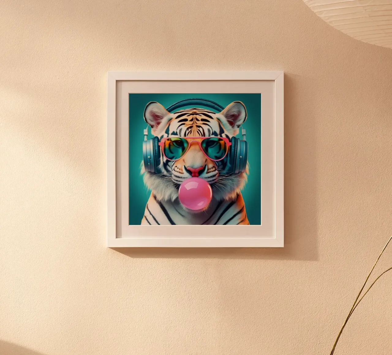 Impresión artística de un tigre guay - Auriculares funky y chicle poster de FlexiDesignsByK