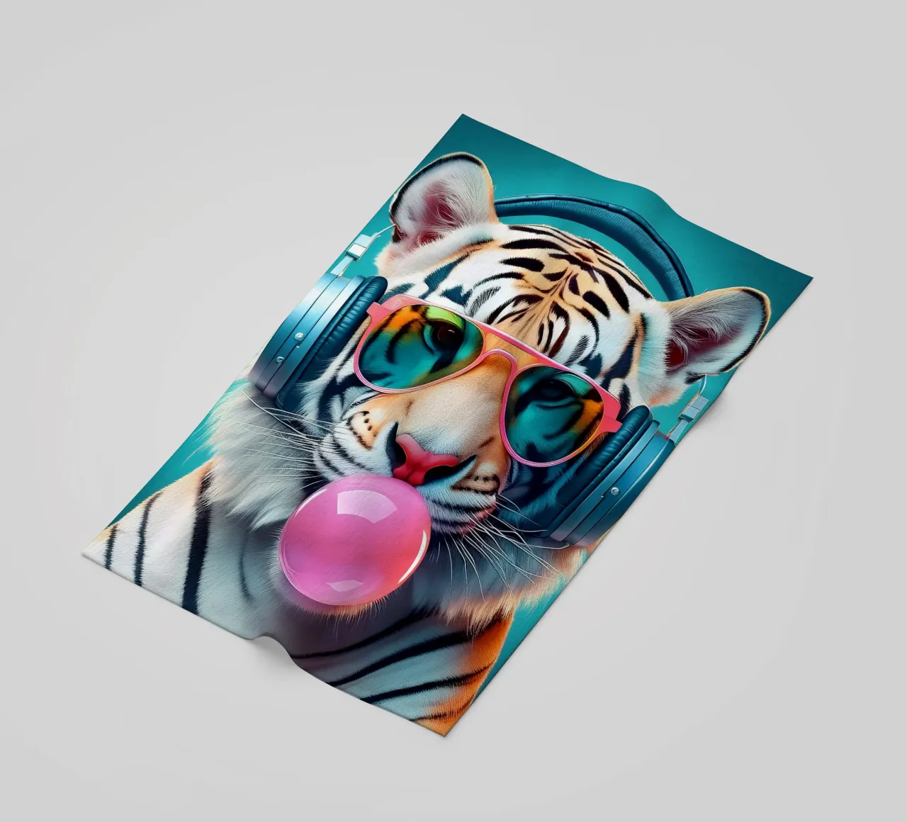 Stampa artistica Cool Tiger - Cuffie funky e gomme da masticare telo mare da FlexiDesignsByK