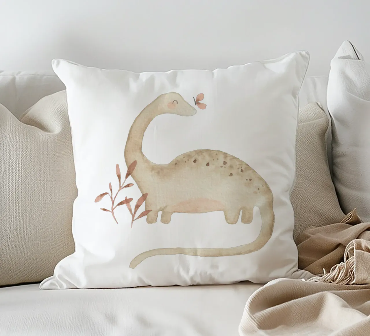 Dino con farfalla - illustrazione per l'asilo nido cuscino da youdiful