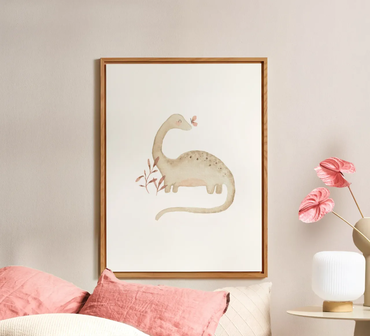 Dino con farfalla - illustrazione per l'asilo nido alluminio dibond da youdiful