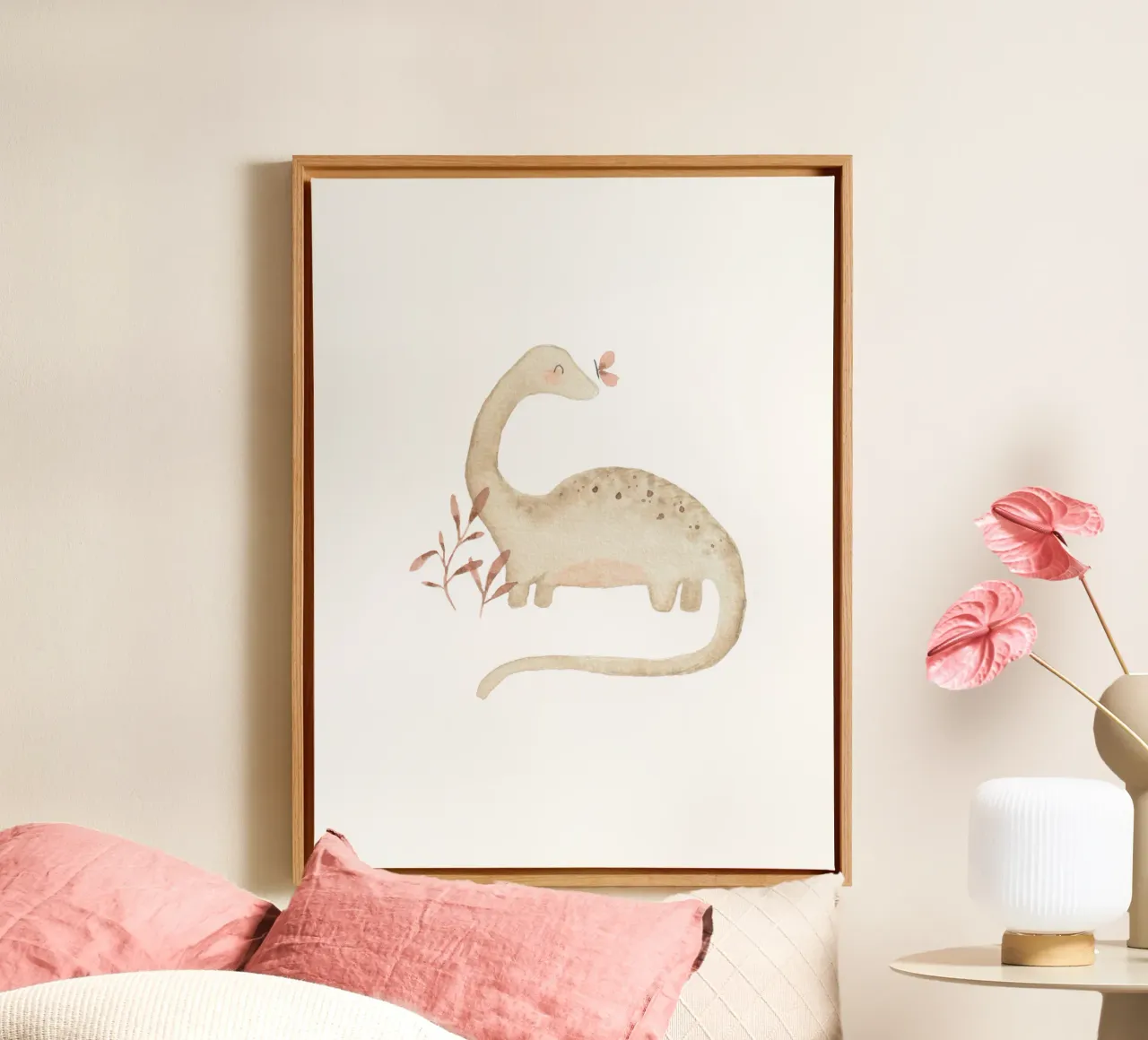 Dino con farfalla - illustrazione per l'asilo nido tela da youdiful