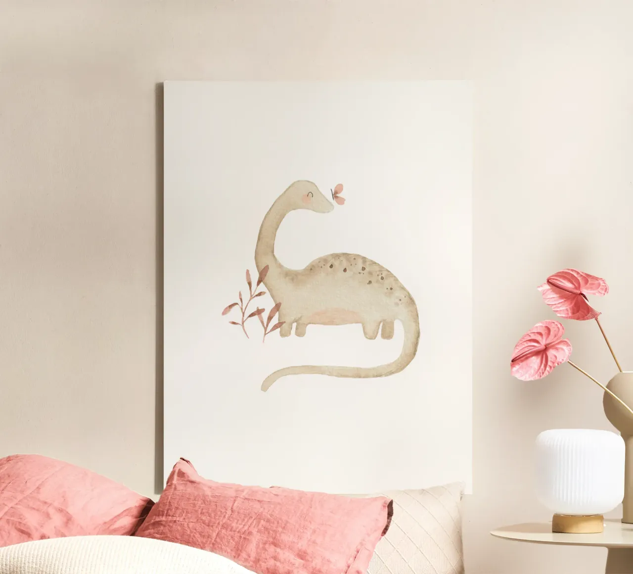 Dino con farfalla - illustrazione per l'asilo nido tela da youdiful