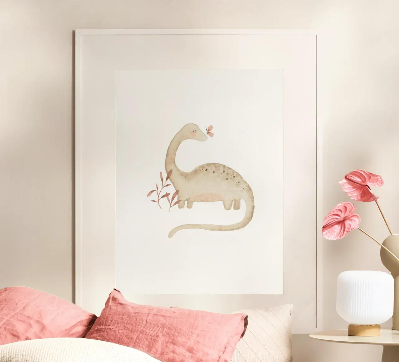 Dino con farfalla - illustrazione per l'asilo nido carta hahnemühle da youdiful
