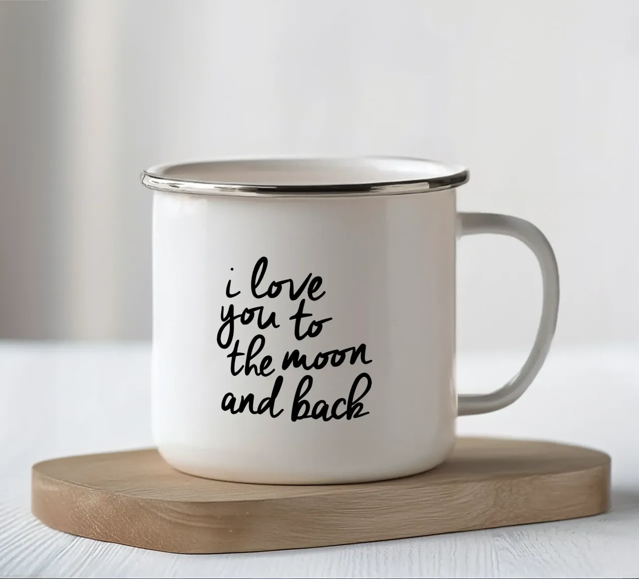 Ik hou van je tot aan de maan en terug emaille mok van THE MOTIVATED TYPE