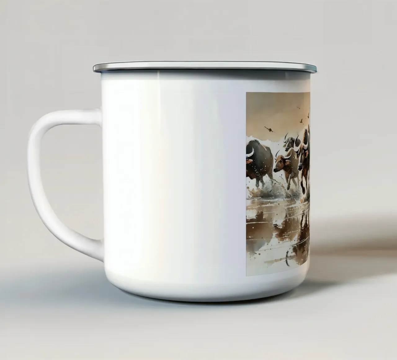 Riflessione su Buffalo Run tazza in smalto da Chromatic Fusion Studio