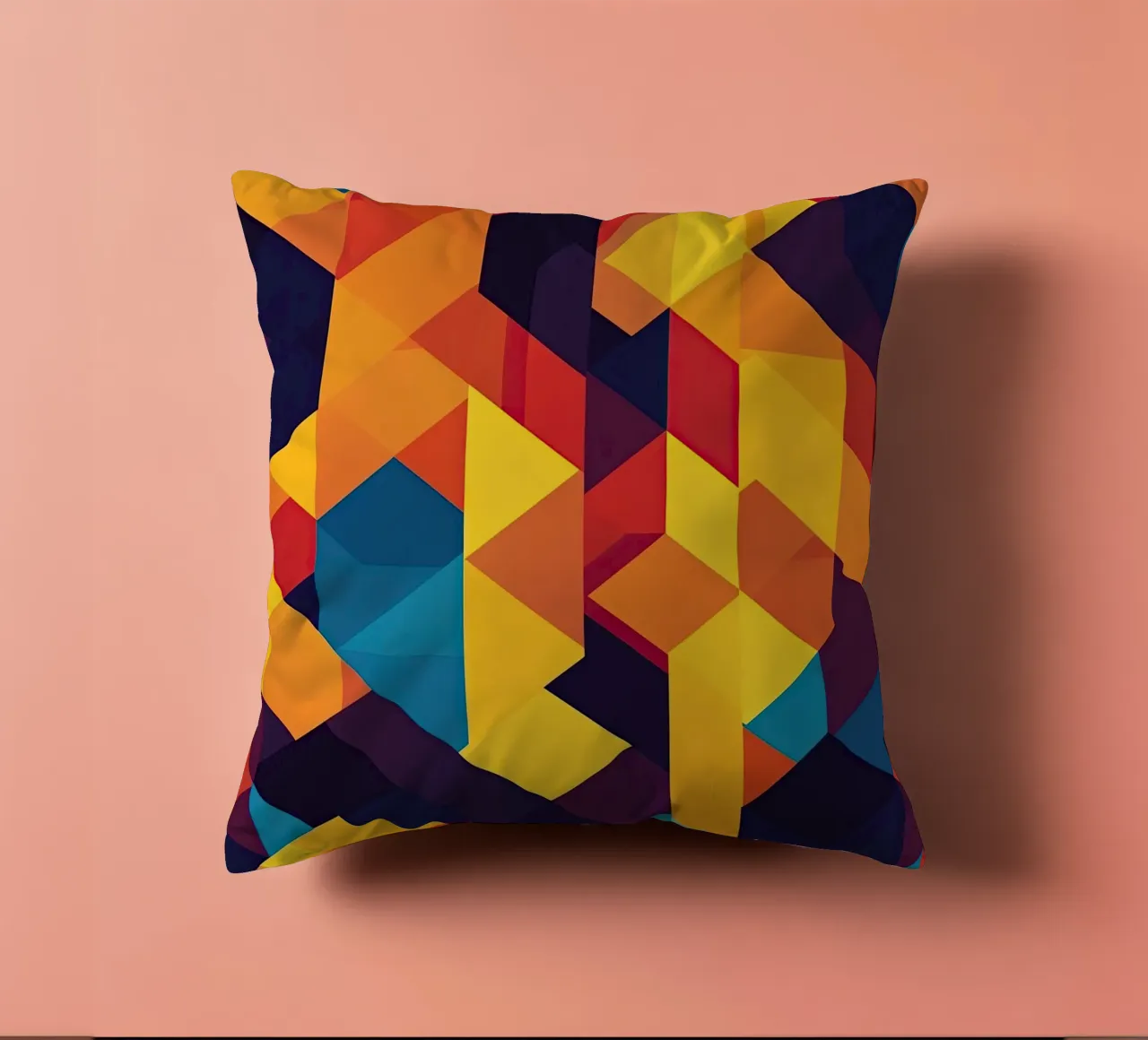 Abstract cubic pattern in retro colours decorative cushion by Autofocus
