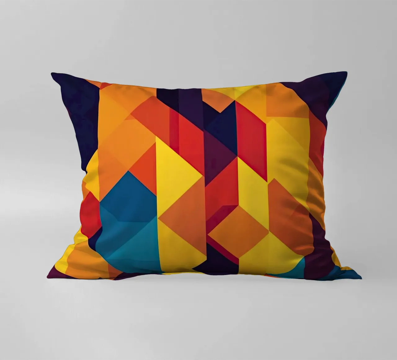 Abstract cubic pattern in retro colours decorative cushion by Autofocus
