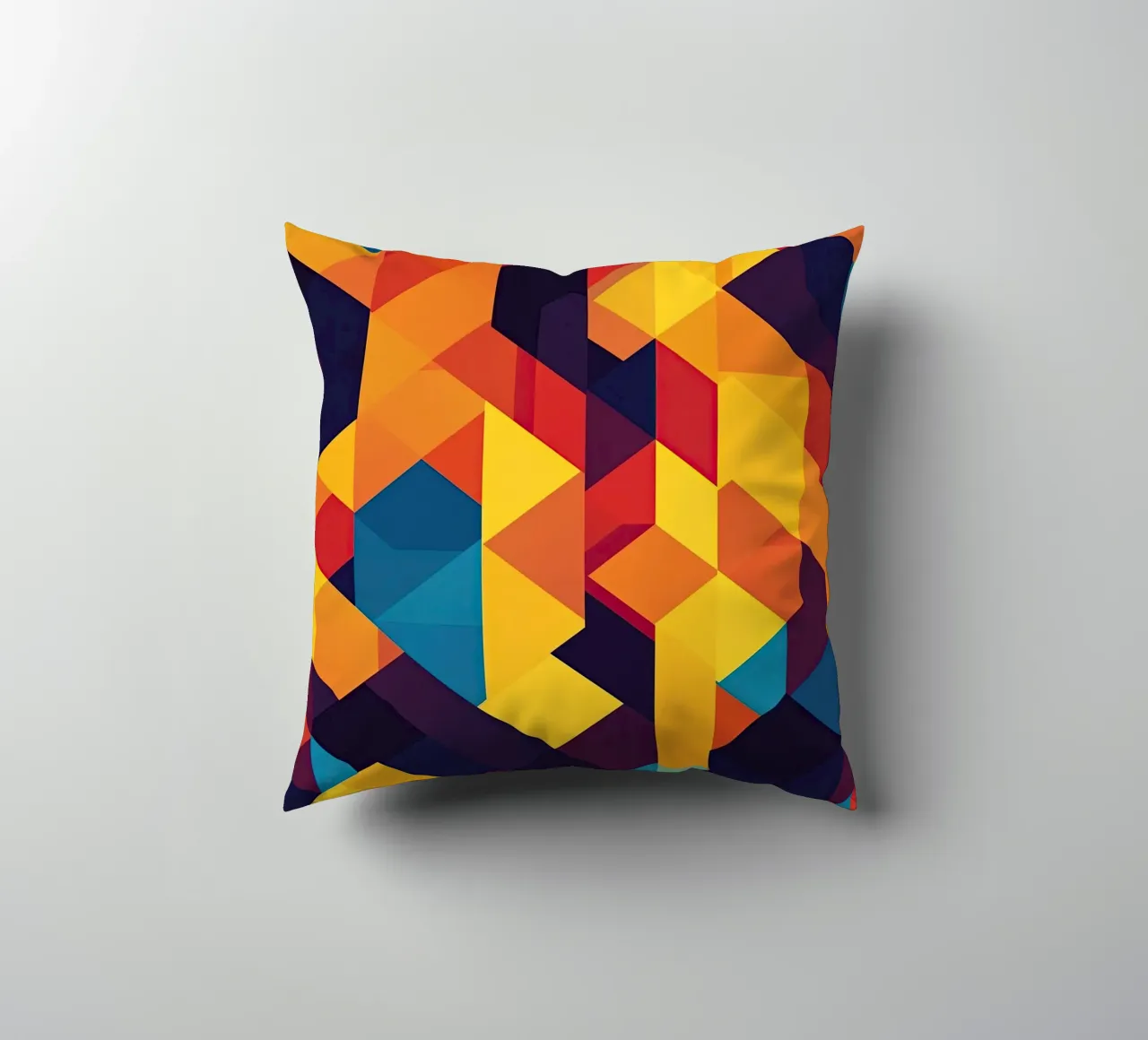 Abstract cubic pattern in retro colours decorative cushion by Autofocus