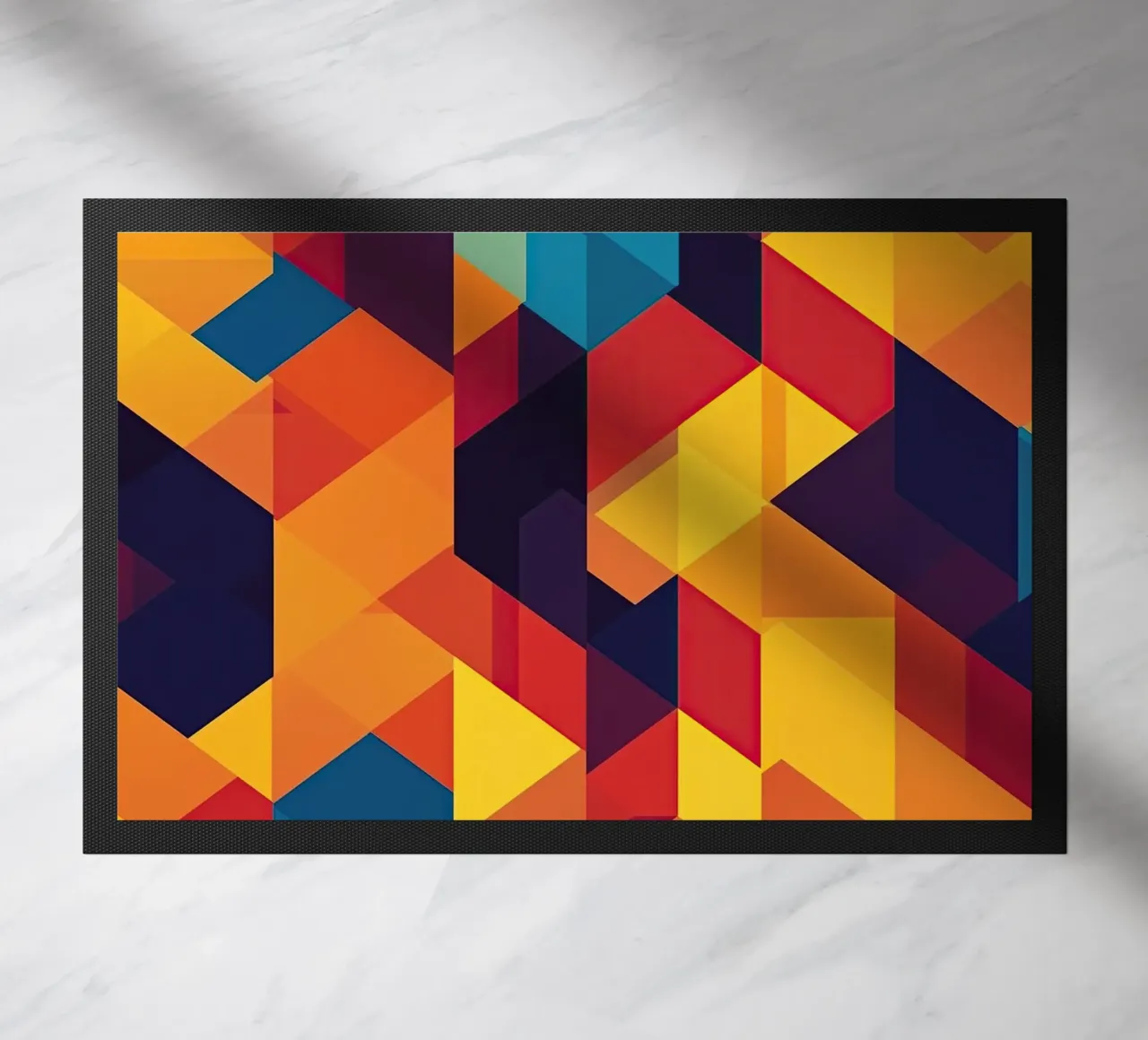 Abstract cubic pattern in retro colours doormat by Autofocus
