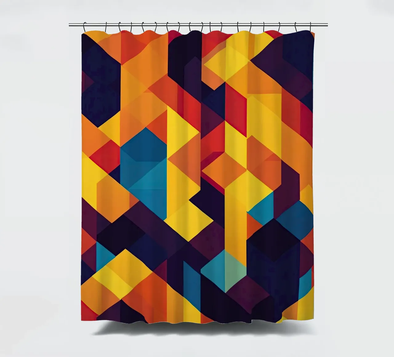Abstract cubic pattern in retro colours shower curtain by Autofocus