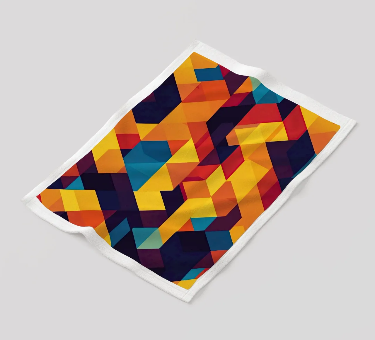 Abstract cubic pattern in retro colours fleece blanket by Autofocus