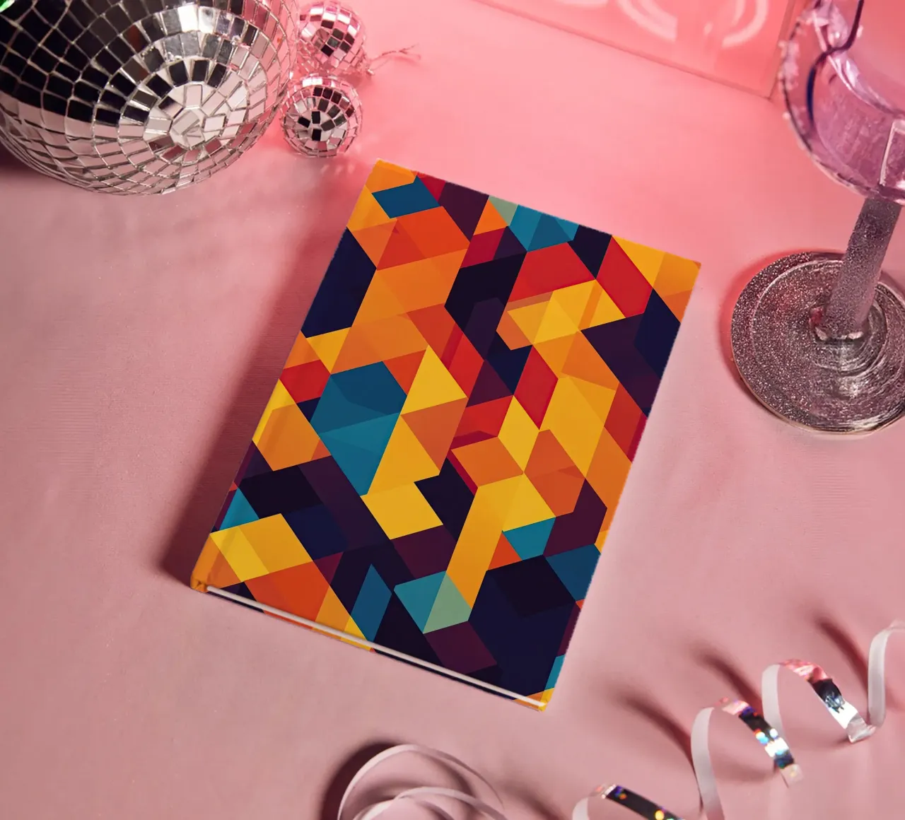 Abstract cubic pattern in retro colours notebook by Autofocus