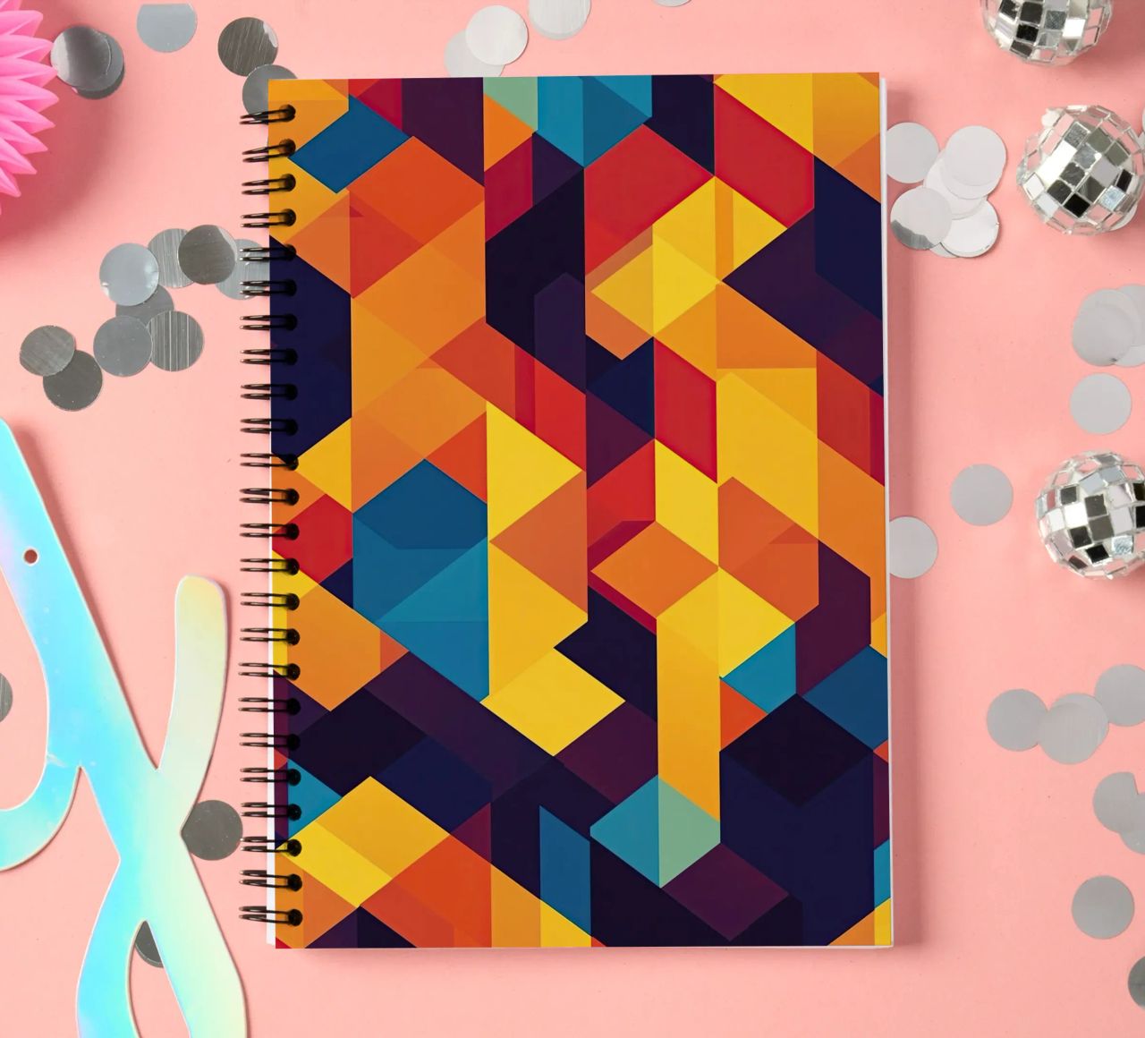 Abstract cubic pattern in retro colours spiral notebook by Autofocus