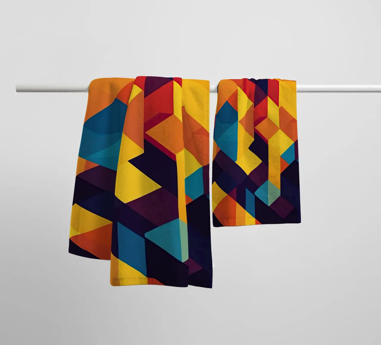 Abstract cubic pattern in retro colours towel by Autofocus