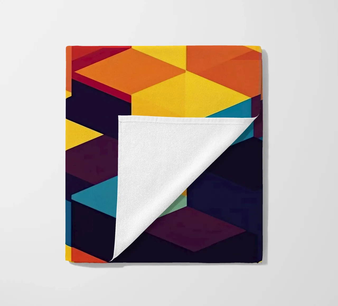 Abstract cubic pattern in retro colours beach towel by Autofocus