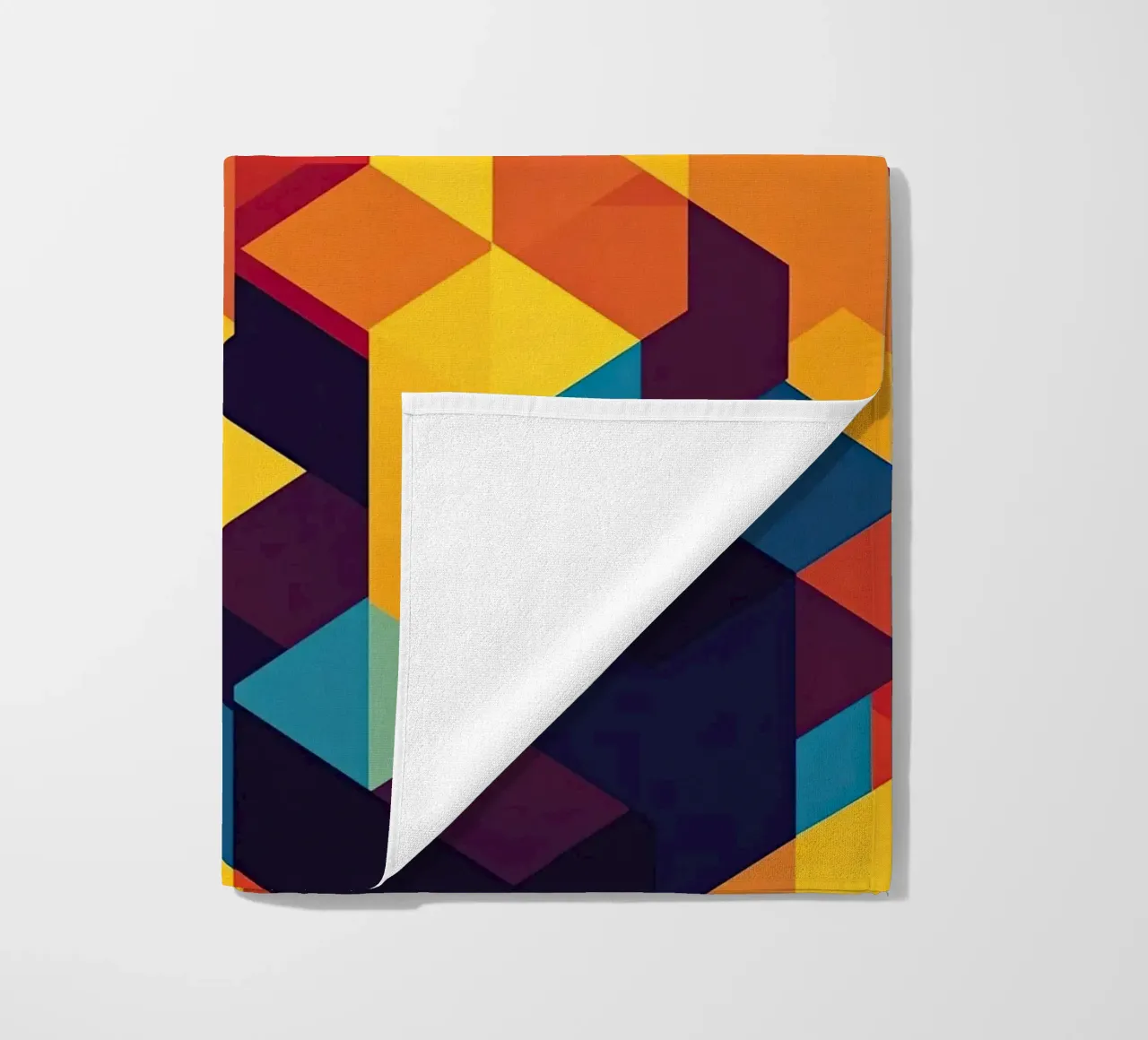 Abstract cubic pattern in retro colours beach towel by Autofocus