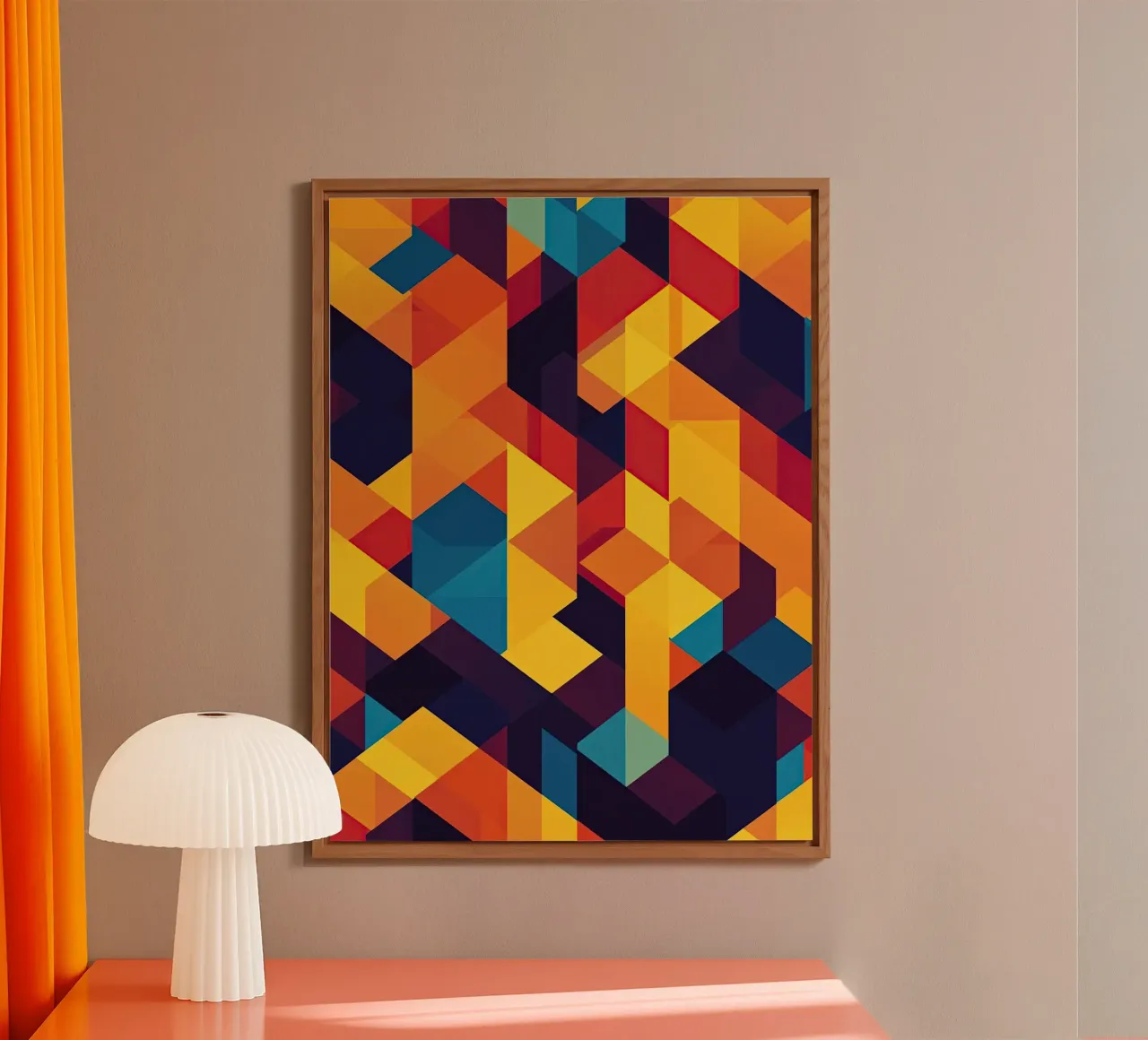Abstrakt Kubisches Muster in Retro Farben Alu-Dibond von Autofocus