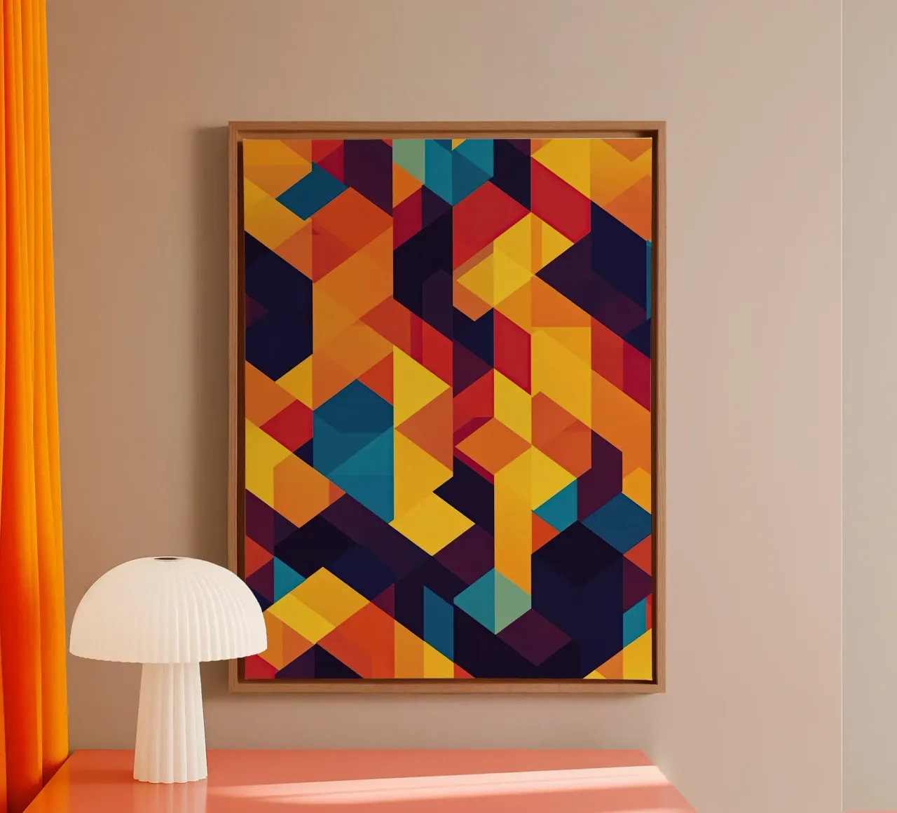 Abstract cubic pattern in retro colours canvas by Autofocus