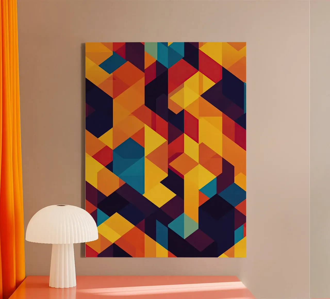 Abstract cubic pattern in retro colours canvas by Autofocus
