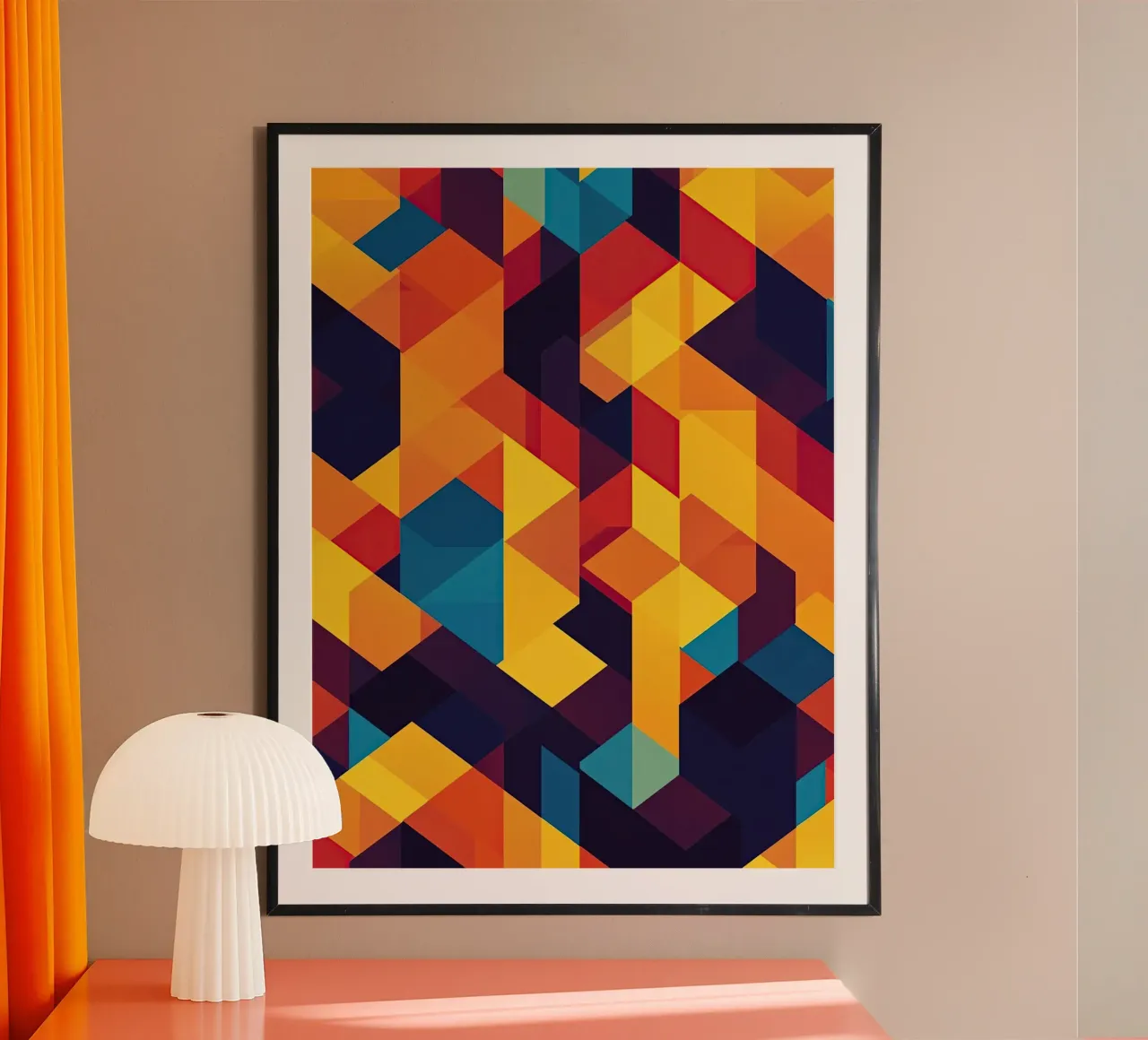 Abstract cubic pattern in retro colours poster by Autofocus