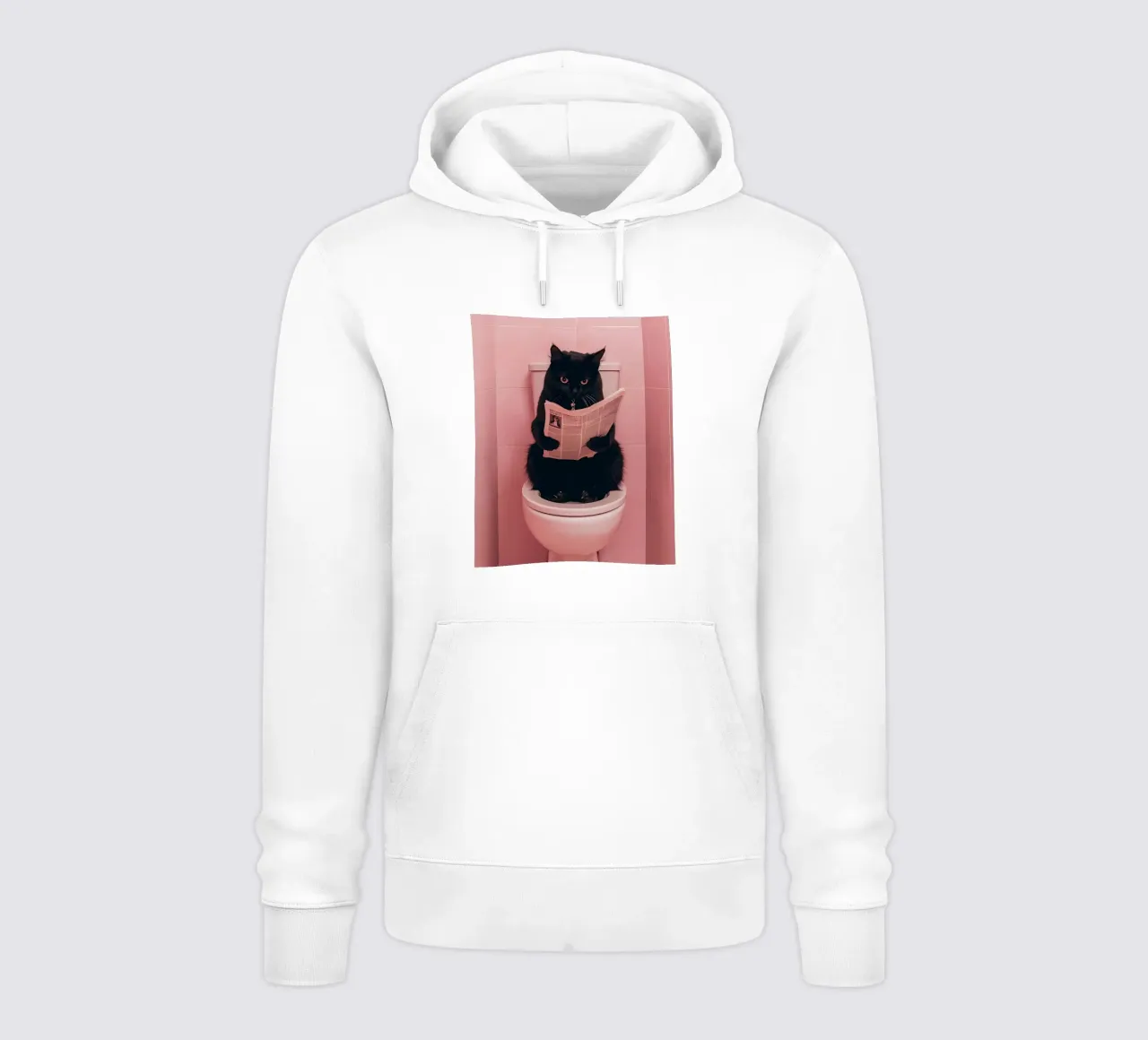 a black cat sitting on an open toilet, reading a newspaper hoodie by bonglantrungmuoi
