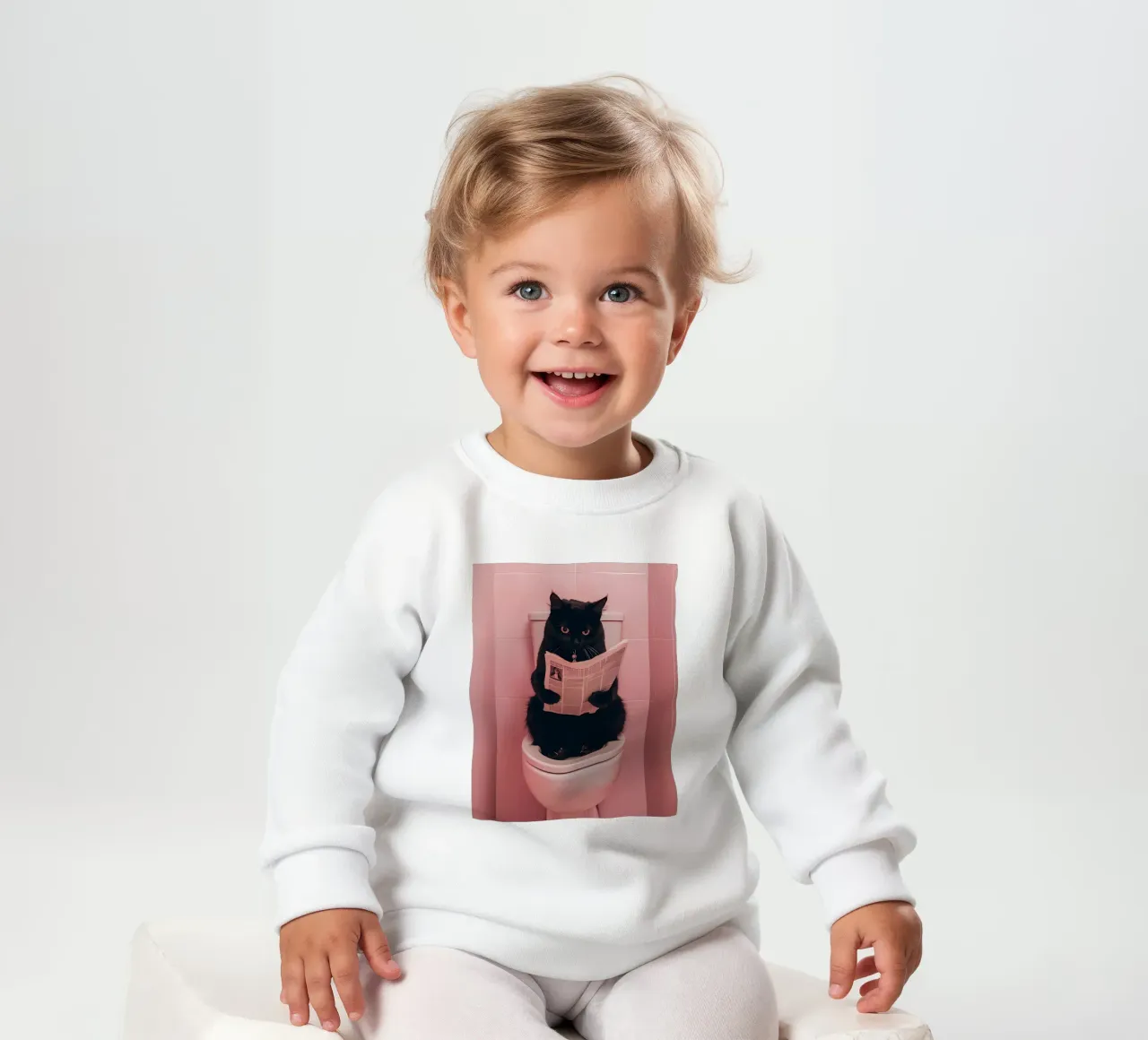 eine schwarze Katze, die auf einer offenen Toilette sitzt und eine Zeitung liest Baby Sweatshirt von bonglantrungmuoi
